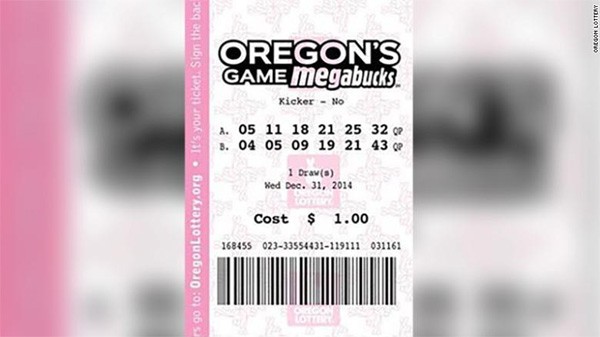 Một tấm vé Megabucks của công ty xổ số bang Oregon.