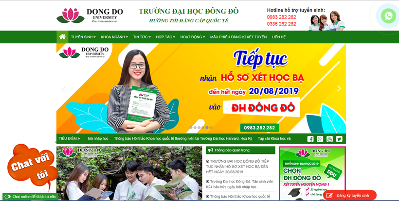 Website của Trường ĐH Đông Đô thông báo tuyển sinh “rầm rộ”