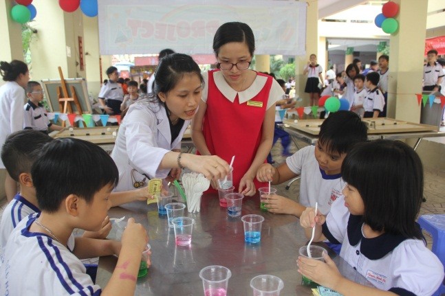Học sinh Trường TH Nguyễn Bỉnh Khiêm (quận 1) tham gia nhiều hoạt động bổ ích trong Ngày hội Xuân yêu thương 2019.	 Ảnh: T.G