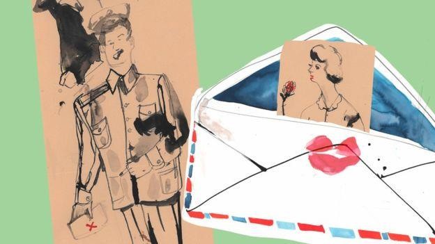 Những bức thư tình được viết cách đây 70 năm vô tình lọt vào tay của Kim Rowe, và cô quyết định sẽ đi tìm chủ nhân của chúng. Đồ họa: BBC.