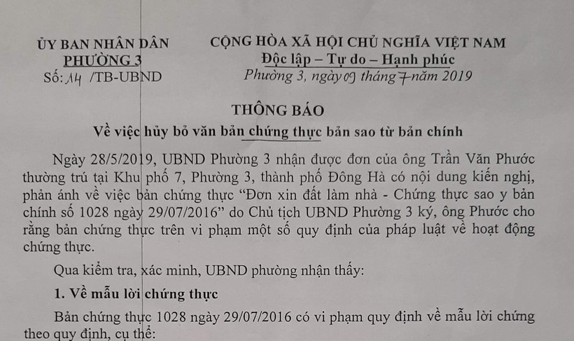 Vụ thẩm phán, nguyên đơn đều bị tố cáo ở Quảng Trị: Hủy văn bản chứng thực cho bà Nam