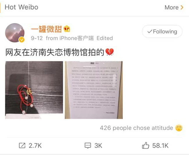 Bài đăng trên mạng xã hội Weibo.