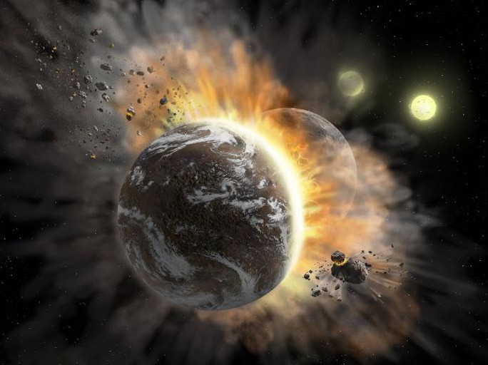 2 hành tinh giống trái đát vừa đâm sầm vào nhau, bắn mãnh vỡ khắp vũ trụ - ảnh đồ họa của NASA dựa trên dữ liệu của SOFIA.