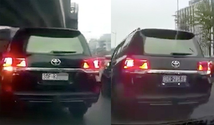 Chiếc xe Land Cruiser sử dụng thiết bị lật biển, đi trên đường Phạm Văn Đồng vào ngày 16/12.Ảnh cắt từ video.

