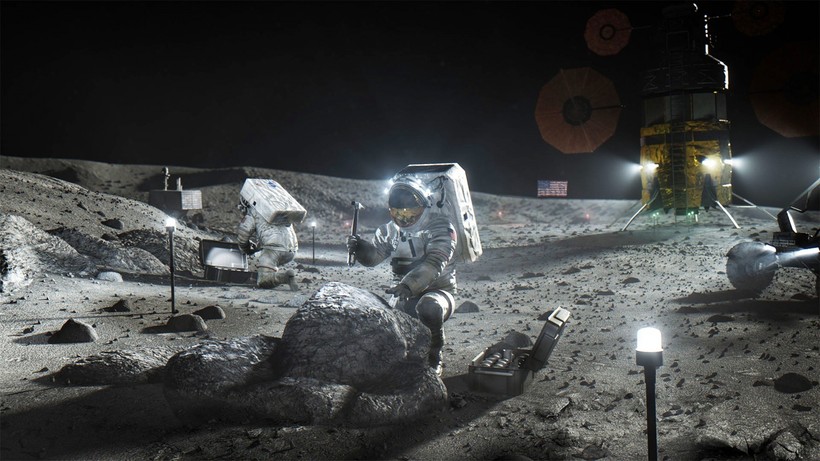Hình minh họa các phi hành gia Artemis trên Mặt trăng. (Ảnh: NASA).
