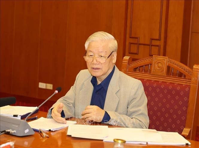 Tổng Bí thư, Chủ tịch nước Nguyễn Phú Trọng chủ trì cuộc họp. Ảnh: TTXVN