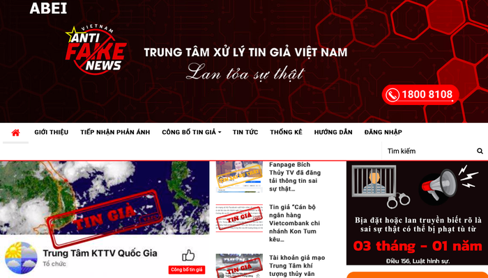 Giao diện trang nhận diện tin giả tingia.gov.vn - ảnh chụp màn hình.

