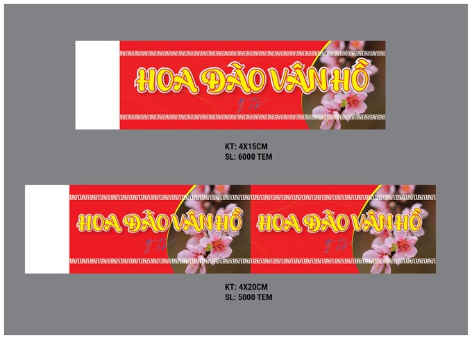 Mẫu tem huyện Vân Hồ, tỉnh Sơn La đề xuất dán cho hoa đào xuất xứ từ địa phương. Ảnh: TTVH