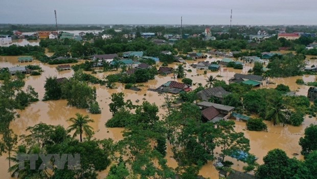 Lũ lớn trên sông Hiếu gây ngập diện rộng tại khu vực xã Thanh An, huyện Cam Lộ, tỉnh Quảng Trị năm 2020. (Ảnh: Hồ Cầu/TTXVN).
