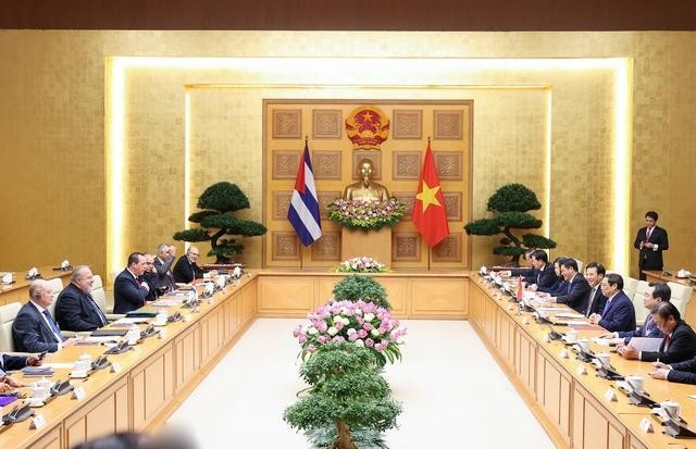 Thủ tướng Phạm Minh Chính đã hội đàm với Thủ tướng Cuba Manuel Marrero Cruz - Ảnh: VGP/Nhật Bắc
