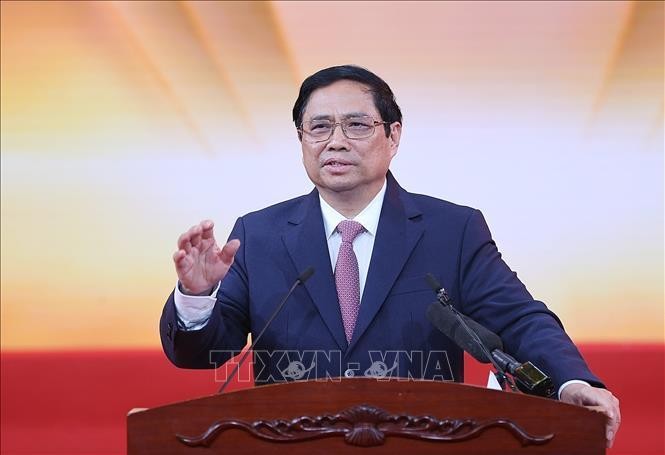 Thủ tướng Phạm Minh Chính phát biểu tại lễ kỷ niệm. Ảnh: Dương Giang/TTXVN