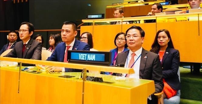 Đoàn Việt Nam tham dự phiên họp bỏ phiếu và công bố kết quả thành viên Hội đồng Nhân quyền Liên Hợp Quốc nhiệm kỳ 2023-2025. Ảnh: TTXVN phát