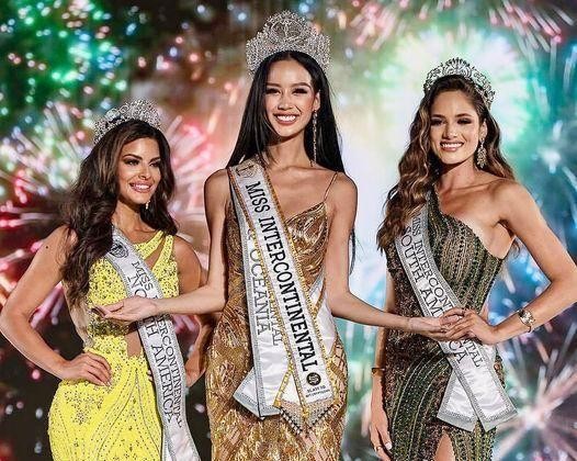 Danh hiệu Á hậu 1 thuộc về Mariela Pepin, người đẹp Puerto Rico (trái), Á hậu 2 là Cecília Almeida, người Brazil (phải). (Ảnh: Miss Intercontinental).