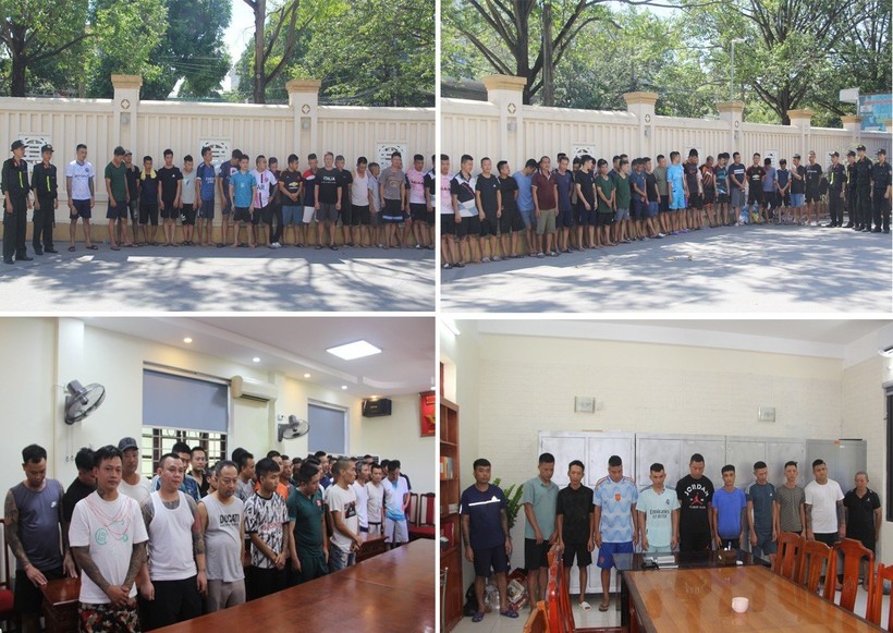 Cảnh sát bắt quả tang 142 người chơi đá gà ăn tiền ở huyện Hoằng Hoá. (Ảnh: CATH)