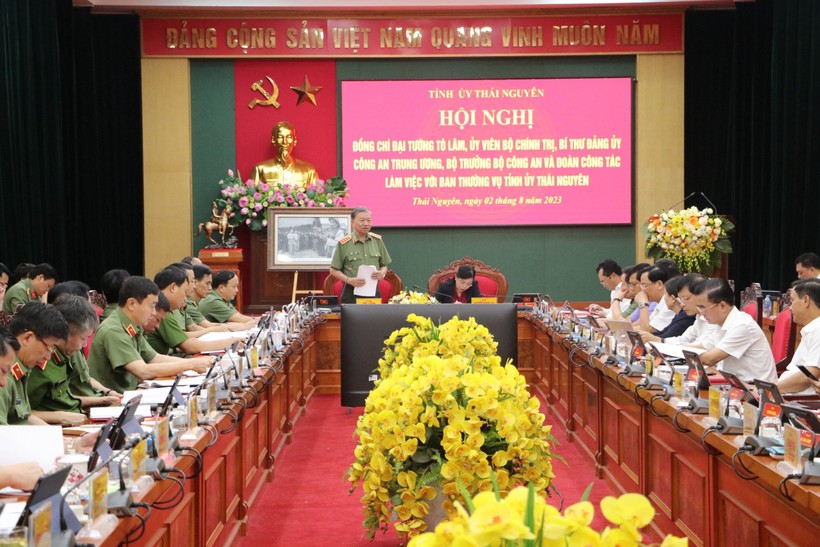 Đại tướng Tô Lâm, Uỷ viên Bộ Chính trị, Bí thư Đảng ủy Công an Trung ương, Bộ trưởng Bộ Công an cùng Đoàn công tác làm việc tại Thái Nguyên.