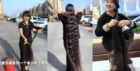 Cô gái khoe bộ tóc dài gần 2 mét, suốt 15 năm không cắt