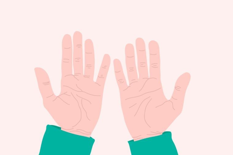 Hãy giữ bàn tay duỗi thẳng ra và tự nhìn xem tình trạng lòng bàn tay và các nếp nhăn. Khi bị thiếu máu thì lòng bàn tay sẽ trở nên nhợt nhạt, các nếp nhăn không hiện rõ.