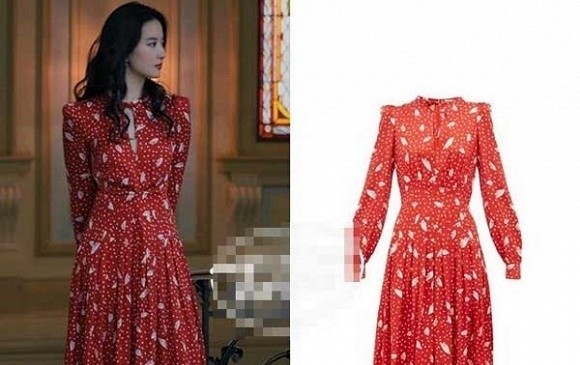 Lưu Diệc Phi duyên dáng khi diện chiếc váy đỏ họa tiết của Alessandra Rich.