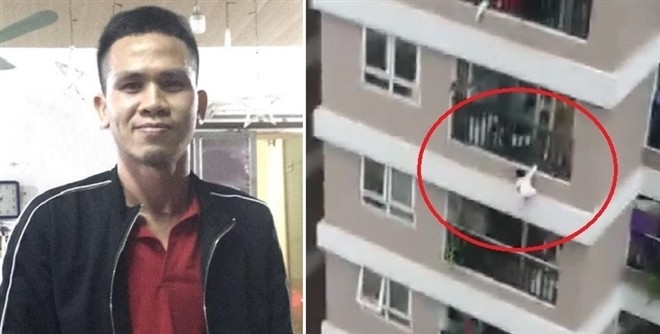 Anh Nguyễn Ngọc Mạnh - người hùng đỡ được cháu bé rơi từ tầng 13, chiều ngày 28/2.