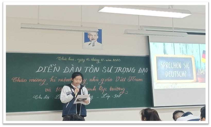 Chi đội Lê Hồng Phong 9A7 – Trường THCS Ngô Sĩ Liên tổ chức diễn đàn Tôn sư trọng đạo. Ảnh tư liệu.