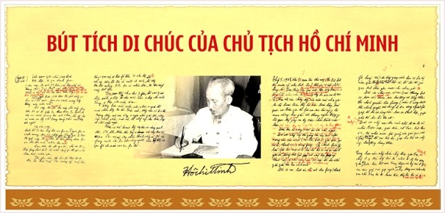 Bút tích Di chúc của Chủ tịch Hồ Chí Minh tại triển lãm.