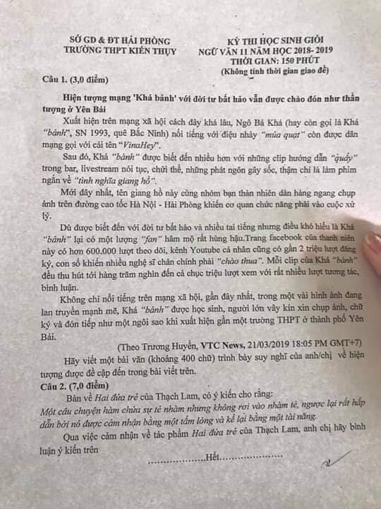 Trường THPT Kiến Thụy (Hải Phòng) đưa nhận vật Khá "bảnh" vào đề thi HSG môn Ngữ Văn Lớp 11 gây nhiều tranh cãi