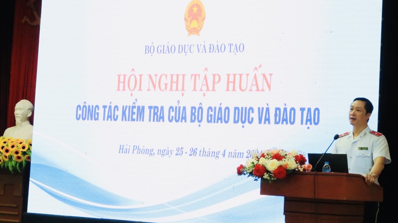 Chánh thanh tra Bộ GD&ĐT Nguyễn Đức Cường phát biểu tại Hội nghị.