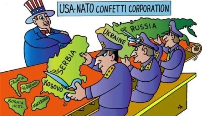 Ảnh biếm họa về sự ly khai của Kosovo và Crimea