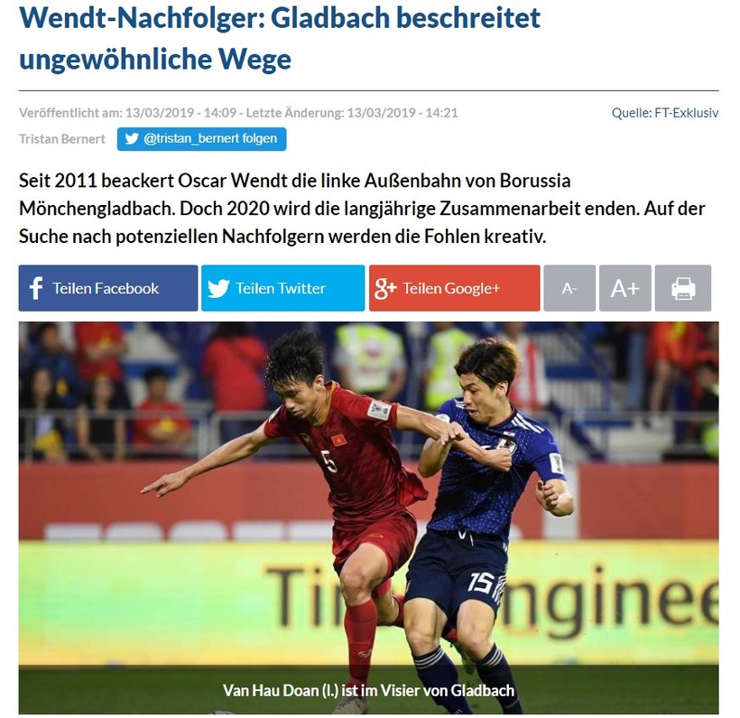Tờ Fussballtranfers đưa tin về ý định của Monchengladbach
