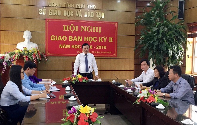 Ông Nguyễn Minh Tường phát biểu chỉ đạo hội nghị tại điểm cầu Sở GD&ĐT Phú Thọ